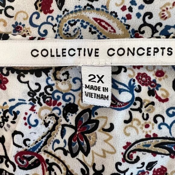 Collective Concepts Womens Tunic Blouse Size 2X White Multicolor Paisley Floral - Picture 4 of 5